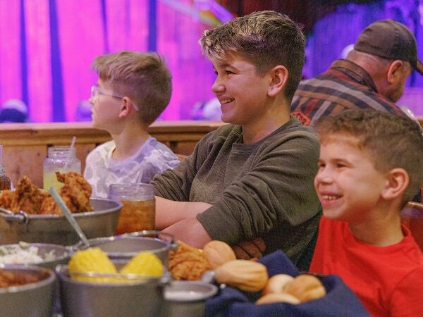 A family enjoying the southern feast. 