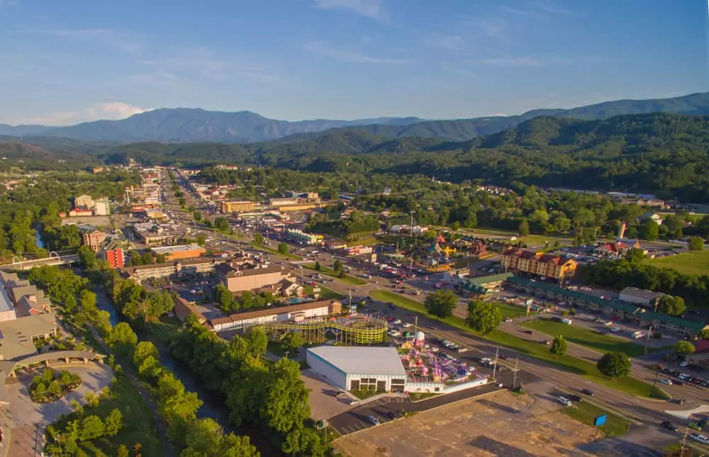 Aerial view of Pigeon Forge TN