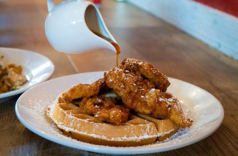 chicken and waffles from Frizzle Chicken Cafe