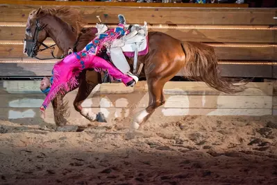 trick rider on horse at Dolly Parton's Stampede